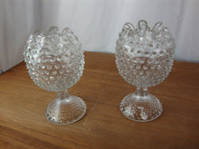 Load image into Gallery viewer, Vintage Duncan Miller Clear Hobnail Pedestal Rose Bowl Vase Set of 2
