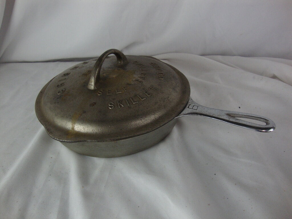 Vintage Griswold Large Block No 6 699A Cast Iron Skillet with Self Basting Lid UNRESTORED