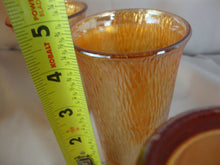 Load image into Gallery viewer, Vintage Jeanette Glass Marigold Carnival Treebark Beverage Pitcher with Lid and Eight Glasses Set
