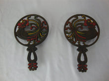 Load image into Gallery viewer, Vintage Wiliton Cast Iron Crowing Roosters Opposing Wall Counter Trivet Pair
