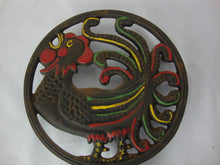 Load image into Gallery viewer, Vintage Wiliton Cast Iron Crowing Roosters Opposing Wall Counter Trivet Pair
