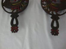 Load image into Gallery viewer, Vintage Wiliton Cast Iron Crowing Roosters Opposing Wall Counter Trivet Pair
