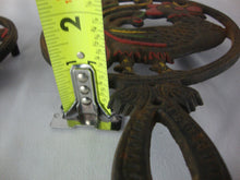 Load image into Gallery viewer, Vintage Wiliton Cast Iron Crowing Roosters Opposing Wall Counter Trivet Pair
