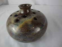 Load image into Gallery viewer, Vintage Teague Pottery NC Brown/Blue Drip Glaze Pottery 12 Slot Flower Frog Vase
