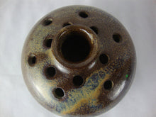 Load image into Gallery viewer, Vintage Teague Pottery NC Brown/Blue Drip Glaze Pottery 12 Slot Flower Frog Vase
