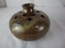 Load image into Gallery viewer, Vintage Teague Pottery NC Brown/Blue Drip Glaze Pottery 12 Slot Flower Frog Vase
