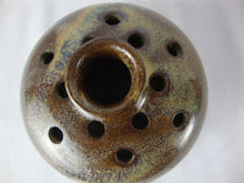 Load image into Gallery viewer, Vintage Teague Pottery NC Brown/Blue Drip Glaze Pottery 12 Slot Flower Frog Vase
