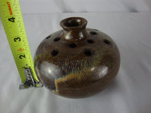 Load image into Gallery viewer, Vintage Teague Pottery NC Brown/Blue Drip Glaze Pottery 12 Slot Flower Frog Vase

