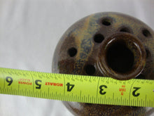 Load image into Gallery viewer, Vintage Teague Pottery NC Brown/Blue Drip Glaze Pottery 12 Slot Flower Frog Vase
