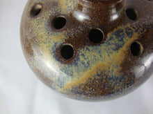 Load image into Gallery viewer, Vintage Teague Pottery NC Brown/Blue Drip Glaze Pottery 12 Slot Flower Frog Vase
