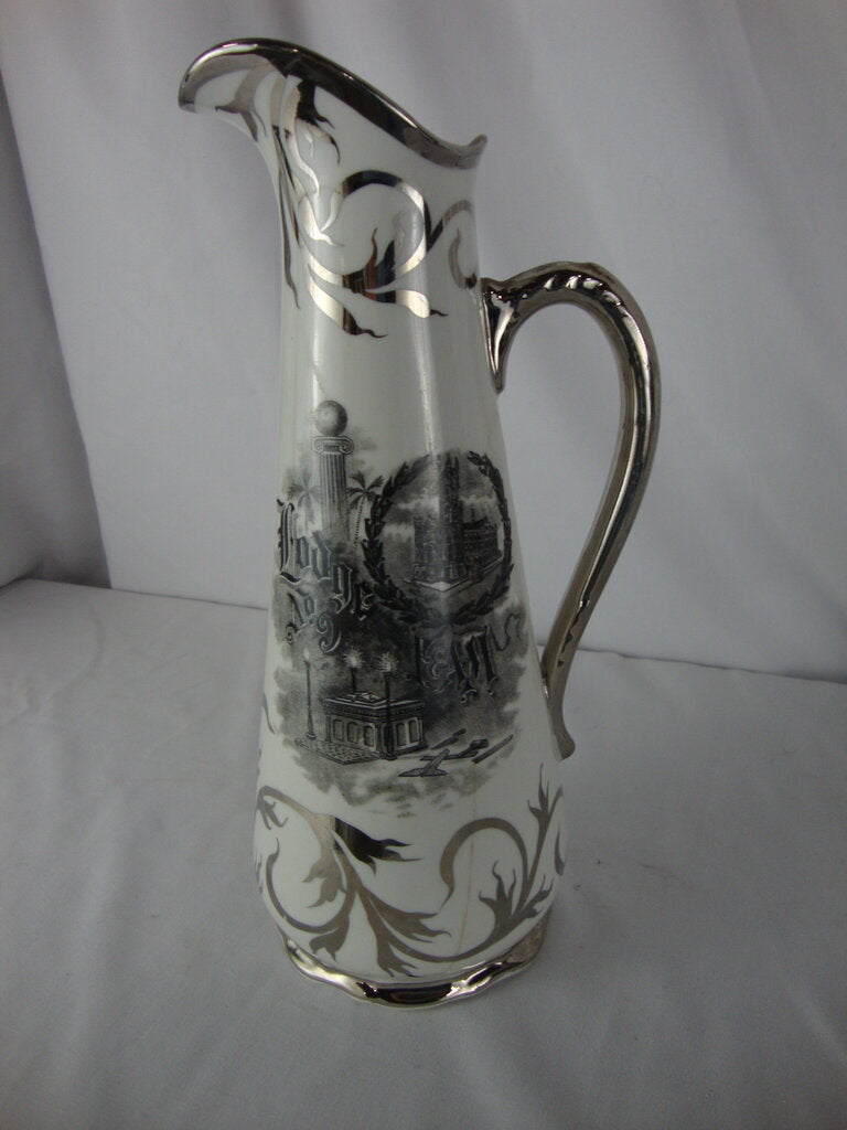1910 Masonic Lodge No 9 Trenton NJ Ceramic Fluted Ewer Pitcher