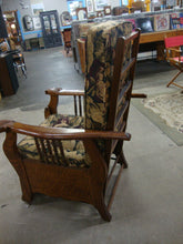 Load image into Gallery viewer, Antique Morris Style Upholstered Oak Recliner Lion Handrests
