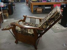 Load image into Gallery viewer, Antique Morris Style Upholstered Oak Recliner Lion Handrests
