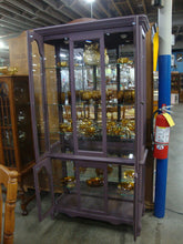 Load image into Gallery viewer, Vintage Painted Oak Beveled Glass China Display Lighted One Piece Cabinet
