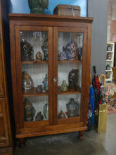 Load image into Gallery viewer, Antique Rustic Wood Two Glass Door Beadboard Back Display Lighted Cabinet
