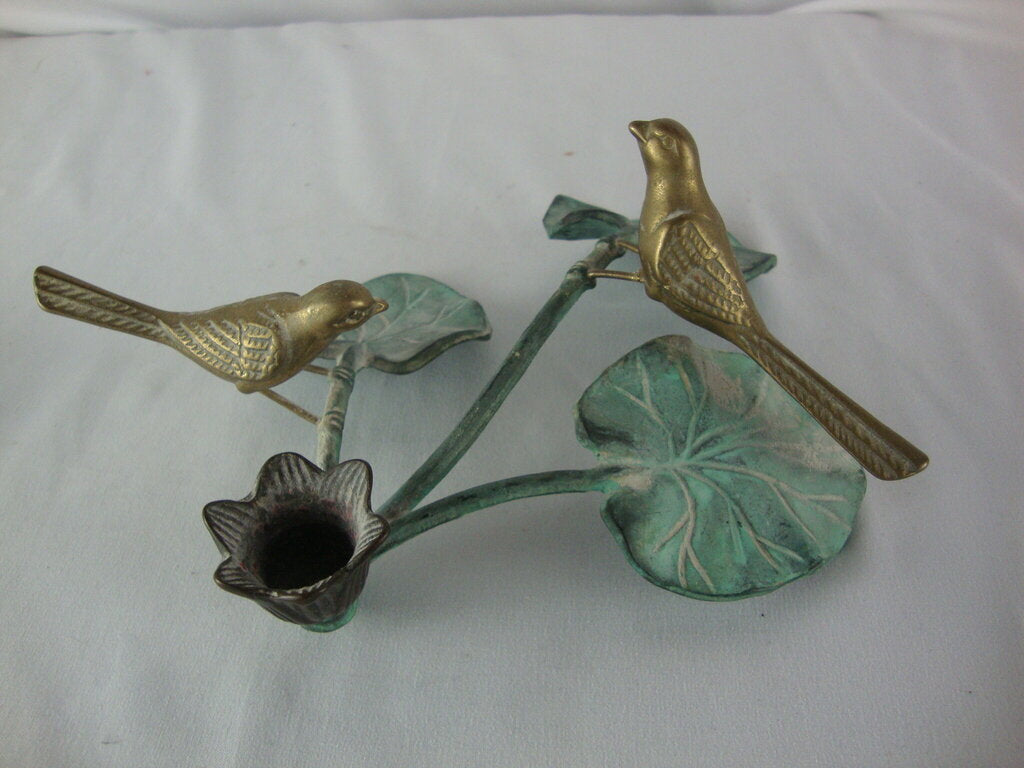Vintage Gatco Solid Brass Two Birds on Leaves One Taper Candleholder