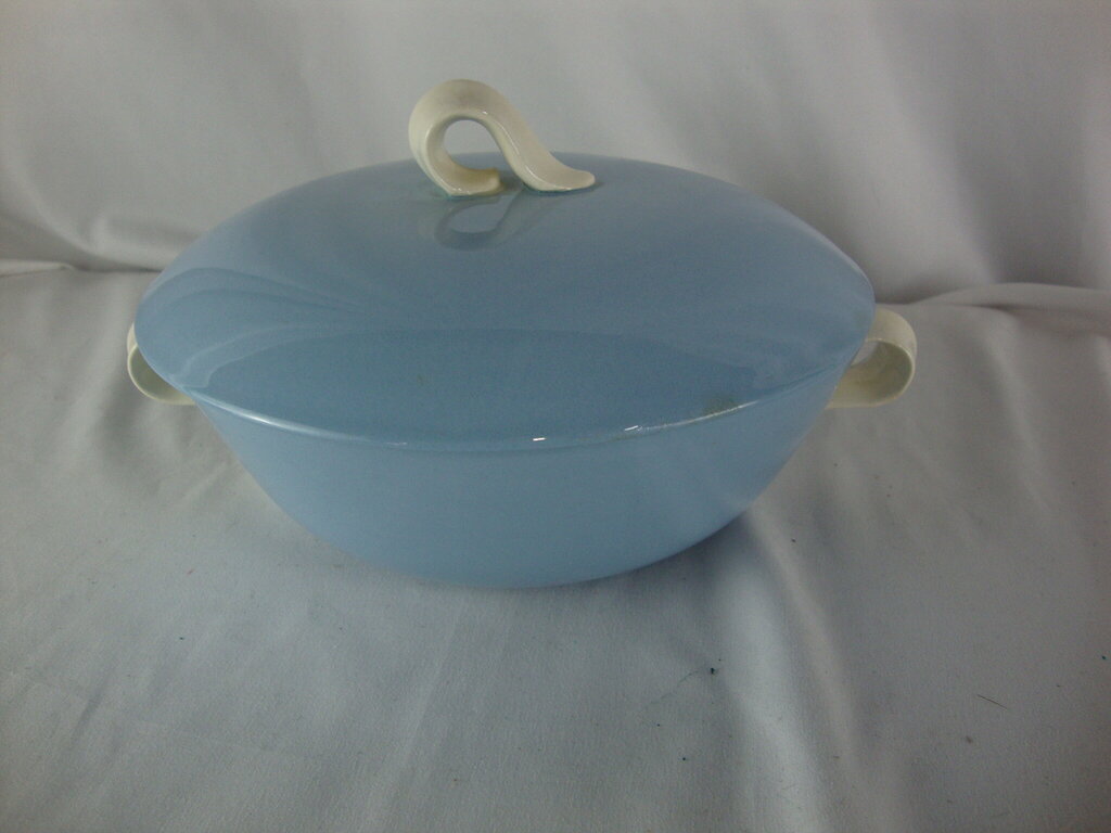 Vintage Homer Laughlin Skytone Blue/Cream Covered Serving Bowl with Lid