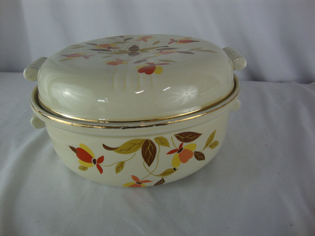 Vintage Hall Jewel Tea Autumn Leaf Ceramic Casserole Bowl with Lid