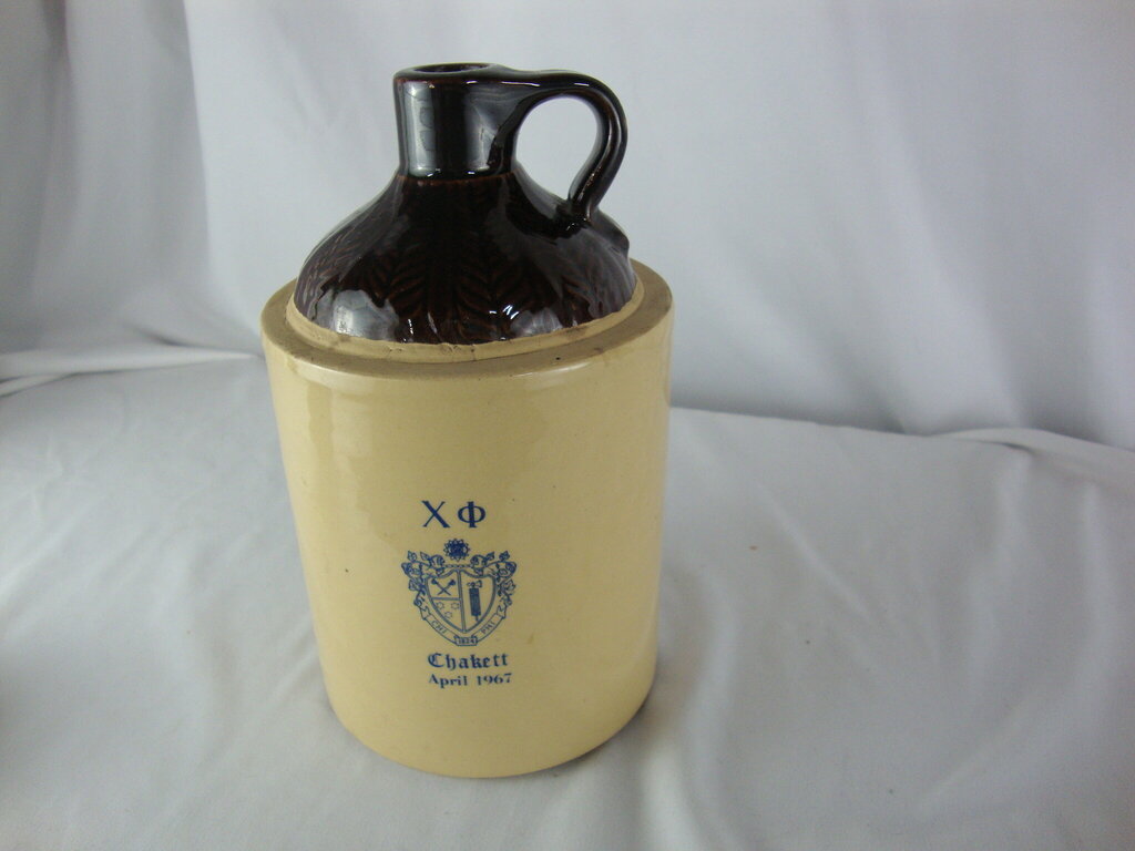 1967 Chi Phi Chakett Fraternity Stoneware Half Gallon Liquor Jug *Empty