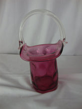 Load image into Gallery viewer, Vintage Fenton Cranberry Thumbprint Glass Basket with Clear Handle
