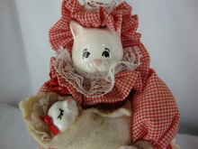 Load image into Gallery viewer, Vintage Just Ducky Mama Cat with Kittens Porcelain Face Figurine
