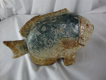 Load image into Gallery viewer, Rustic Glazed Blue/Tan Fish Figurine
