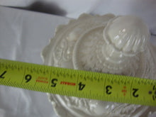 Load image into Gallery viewer, Vintage Cream Ceramic Pedestal Scrollwork Compote Candy Lidded Bowl
