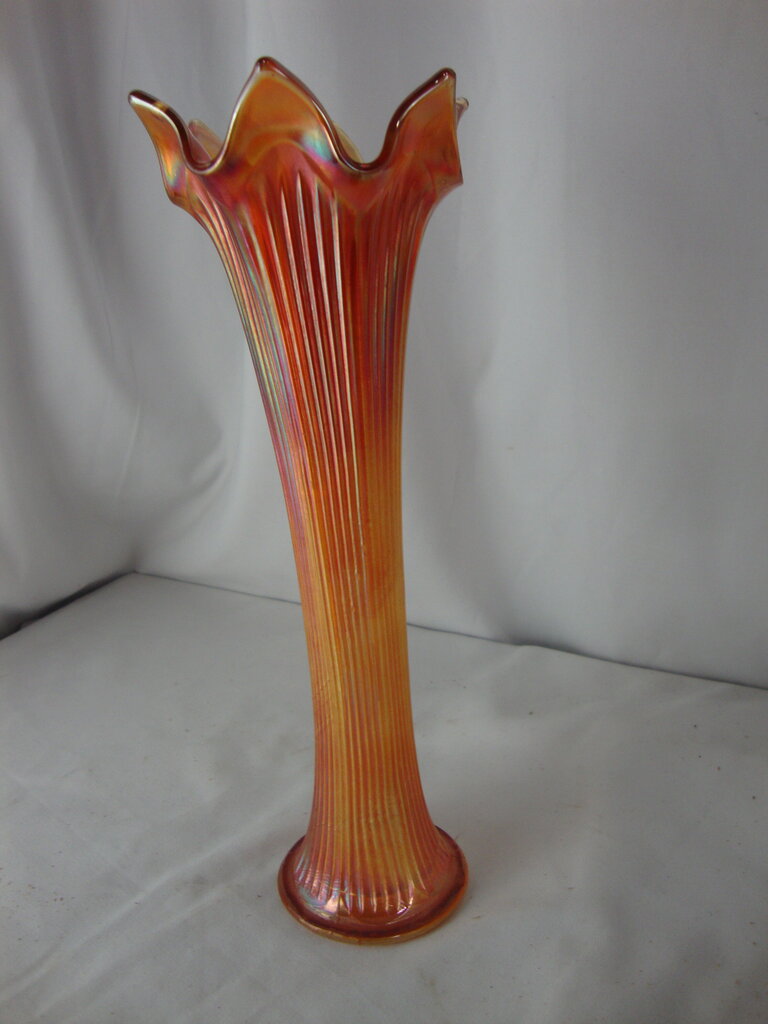 Vintage Marigold Carnival Vertical Ribbed Swung Vase