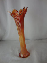 Load image into Gallery viewer, Vintage Marigold Carnival Vertical Ribbed Swung Vase
