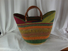 Load image into Gallery viewer, Handmade African Bolga Market Woven Basket with Leather Handles

