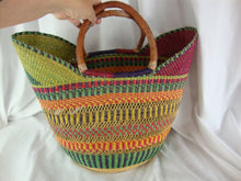 Load image into Gallery viewer, Handmade African Bolga Market Woven Basket with Leather Handles
