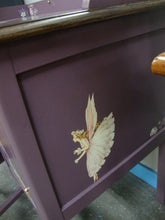 Load image into Gallery viewer, Vintage Custom Painted with Transfers Vanity Desk, Chair and Mirror Set
