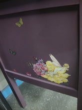 Load image into Gallery viewer, Vintage Custom Painted with Transfers Vanity Desk, Chair and Mirror Set
