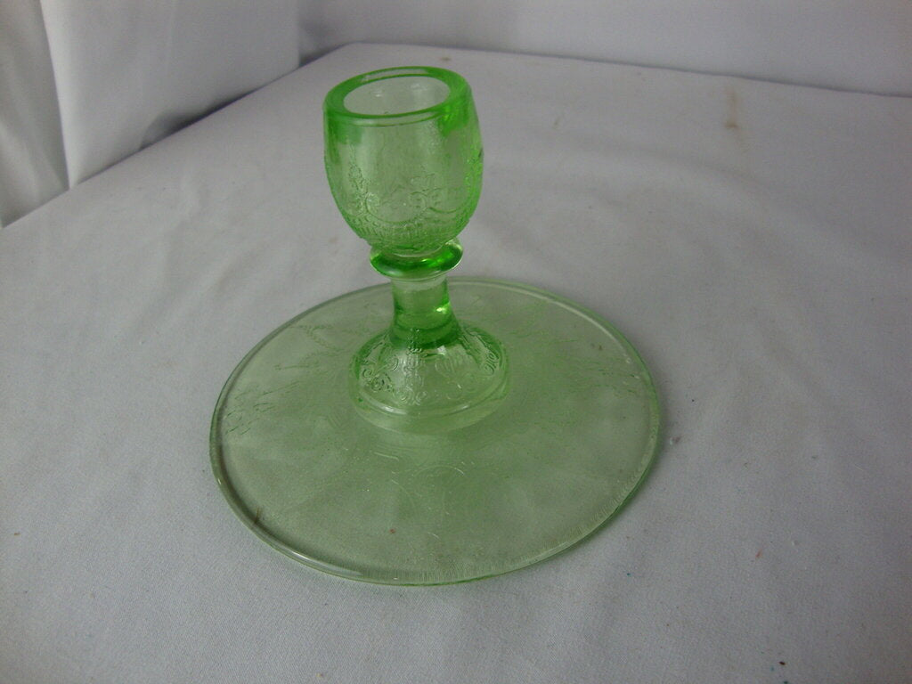 Vintage Anchor Hocking Cameo Uranium Glass Single Candleholder
