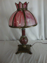 Load image into Gallery viewer, Vintage Cassidy Lamp Co. Pink Slag Glass Shade Brass Base Electric Dual Bulb Lamp
