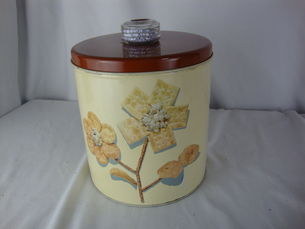 1950s Krispy Kan Blue Magic Metal Cracker Canister Tin with Lid