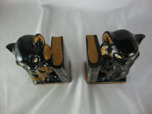 Load image into Gallery viewer, MCM Retro Black/Gold Cat Bookends Pen Holders Set of 2
