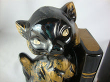 Load image into Gallery viewer, MCM Retro Black/Gold Cat Bookends Pen Holders Set of 2
