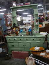 Load image into Gallery viewer, Vintage Custom Painted 7 Drawer Dresser with Removable Mirror with Shelves
