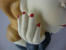 Load image into Gallery viewer, Vintage Nippon Handpainted Blonde Hair Black Hat Red Bow Large Woman Head Vase
