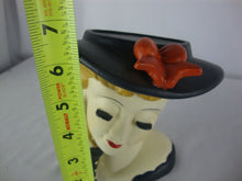 Load image into Gallery viewer, Vintage Nippon Handpainted Blonde Hair Black Hat Red Bow Large Woman Head Vase
