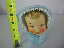 Load image into Gallery viewer, Vintage Blue Baby Head Vase Spaghetti Bow Bonnet Trim
