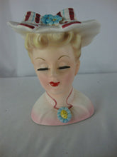 Load image into Gallery viewer, Vintage Lefton 2358 Blonde Hair Pink Dress Hat with Bow Flowers Head Vase
