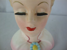 Load image into Gallery viewer, Vintage Lefton 2358 Blonde Hair Pink Dress Hat with Bow Flowers Head Vase
