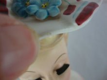 Load image into Gallery viewer, Vintage Lefton 2358 Blonde Hair Pink Dress Hat with Bow Flowers Head Vase
