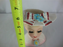Load image into Gallery viewer, Vintage Lefton 2358 Blonde Hair Pink Dress Hat with Bow Flowers Head Vase
