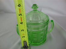 Load image into Gallery viewer, Vintage Hazel Atlas Optic Block Uranium Vaseline Glass Sugar Bowl with Lid
