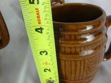 Load image into Gallery viewer, Vintage Unmarked McCoy Brown Barrel Pitcher with 4 Mugs Set
