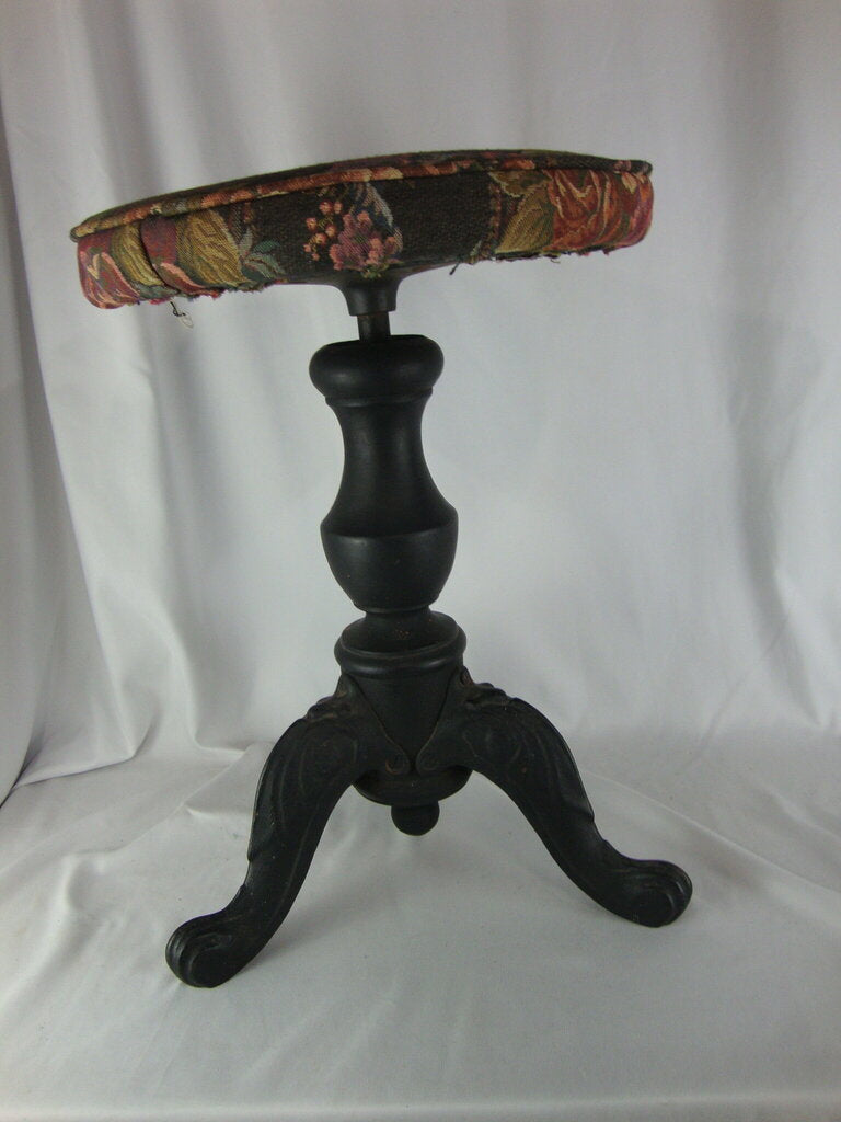 Antique Round Piano Organ Stool Adjustable Swivel Three Cast Iron Legs
