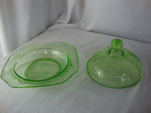 Load image into Gallery viewer, Vintage Federal Glass Parrot Uranium Depression Glass Covered Butter Dish
